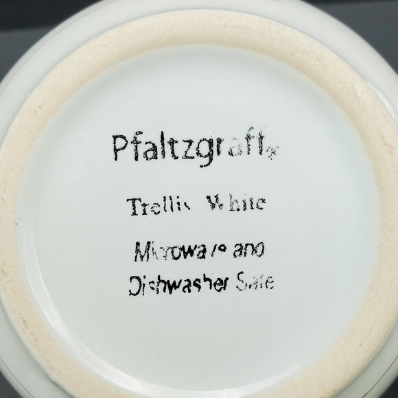 Pfaltzgraff Trellis White Mugs White Mugs Brown Bands Embossed Scrolls - Picture 5 of 6